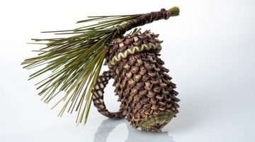 pinecone shaped basket made of sweetgrass